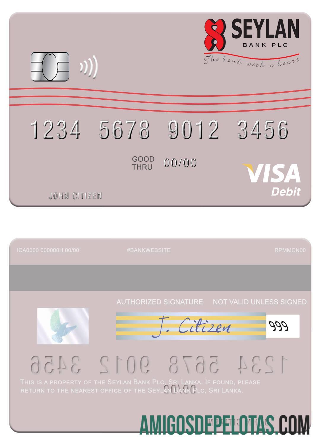 Cartão de débito Visa do Sri Lanka Seylan Bank Plc modelo